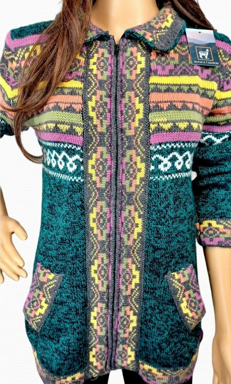 Alpaca Fashion Women's Sweater Handmade Peruvian Alpaca Green Size Medium